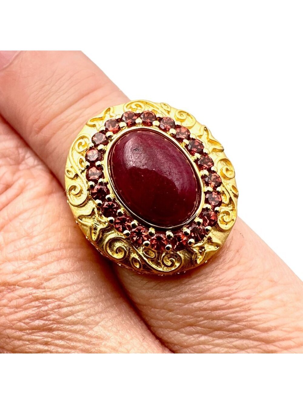 HSN Technibond Womans Ring Ruby Garnet Gold Over Sterling Silver Size 5 Petite